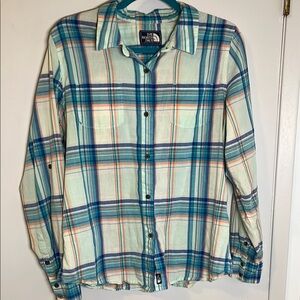 The North Face Blue and Orange plaid Button Down Shirt